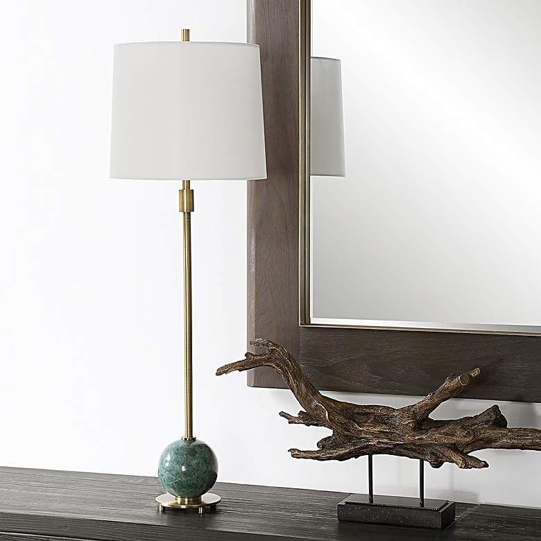 Image 2 Uttermost Bledel 36 1/4" High Brass and Green Marble Buffet Lamp more views