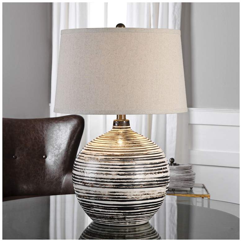 Image 2 Uttermost Bloxom Mocha-Bronze Ceramic Striped Table Lamp more views