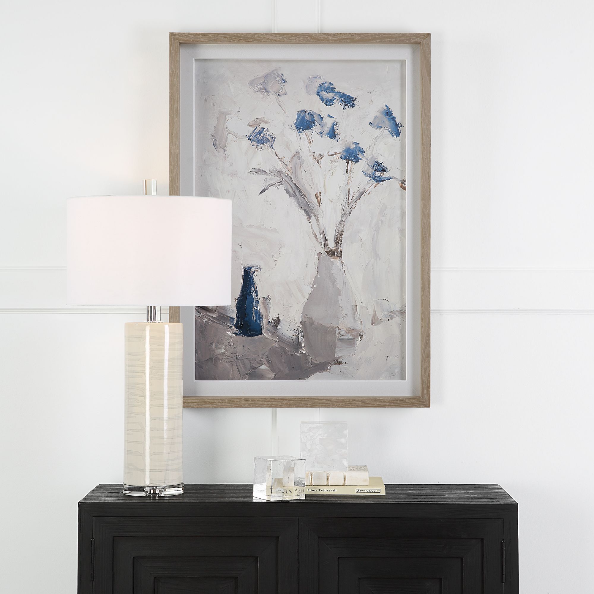 Uttermost Blue Flowers In Vase 41"H Printed Framed Wall Art