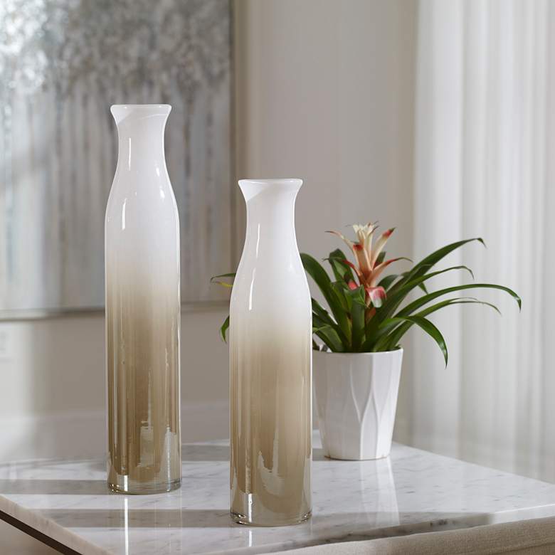 Image 1 Uttermost Blur Ombre Ivory and Beige Glass Vases Set of 2