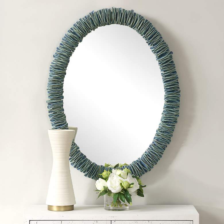 Image 1 Uttermost Bonaire 26 1/2" x 34 1/2" Teal Blue Oval Wall Mirror