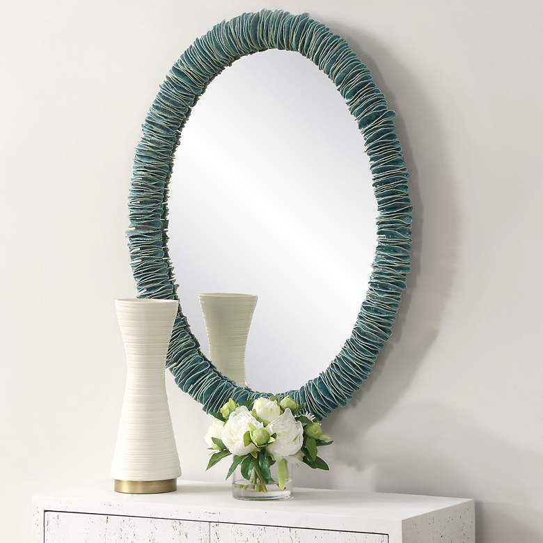 Image 3 Uttermost Bonaire 26 1/2" x 34 1/2" Teal Blue Oval Wall Mirror more views