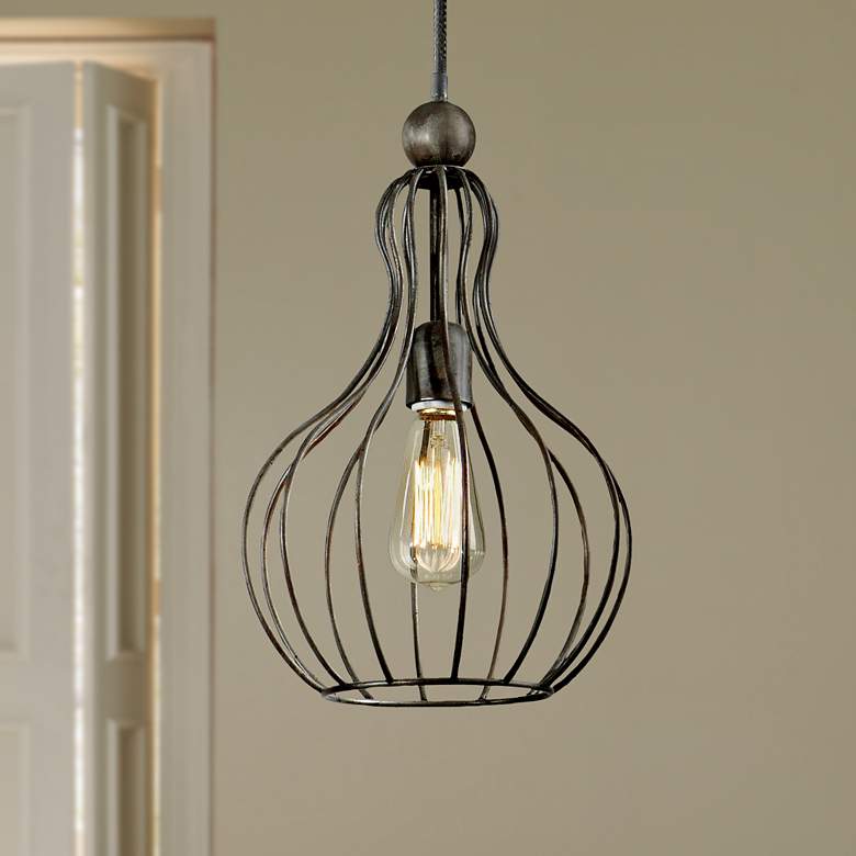Image 1 Uttermost Bourret 10" Wide Rust Black Cage Mini Pendant
