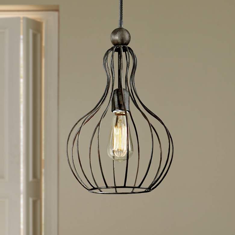 Image 1 Uttermost Bourret 10 inch Wide Rust Black Cage Mini Pendant