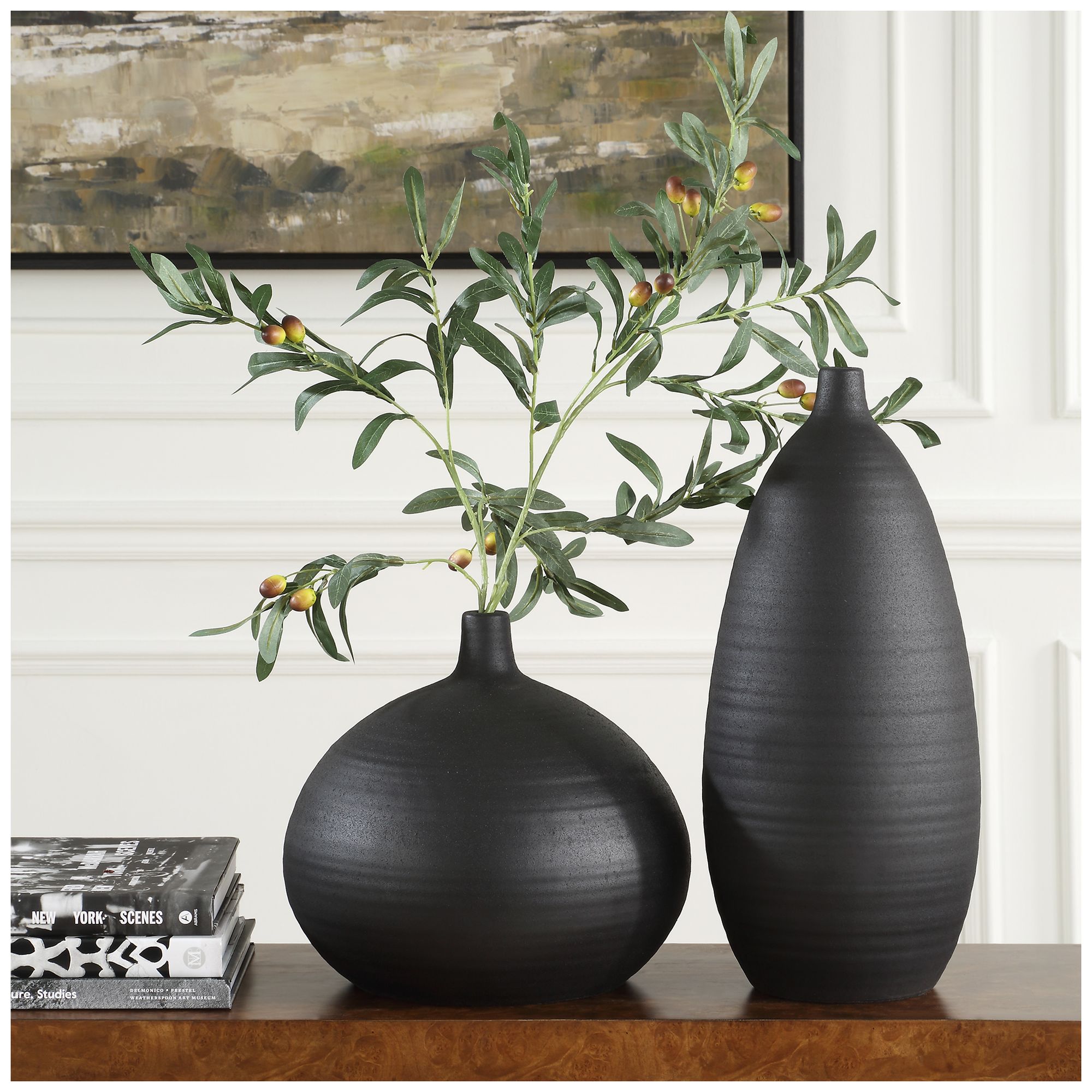 Image 3 Uttermost Bower Matte Black 2-Piece Porcelain Vases more views