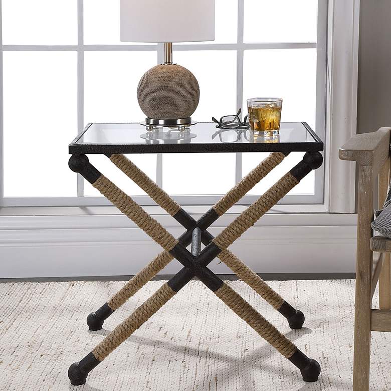 Image 1 Uttermost Braddock 22" Wide Iron with Glass Top Accent Table