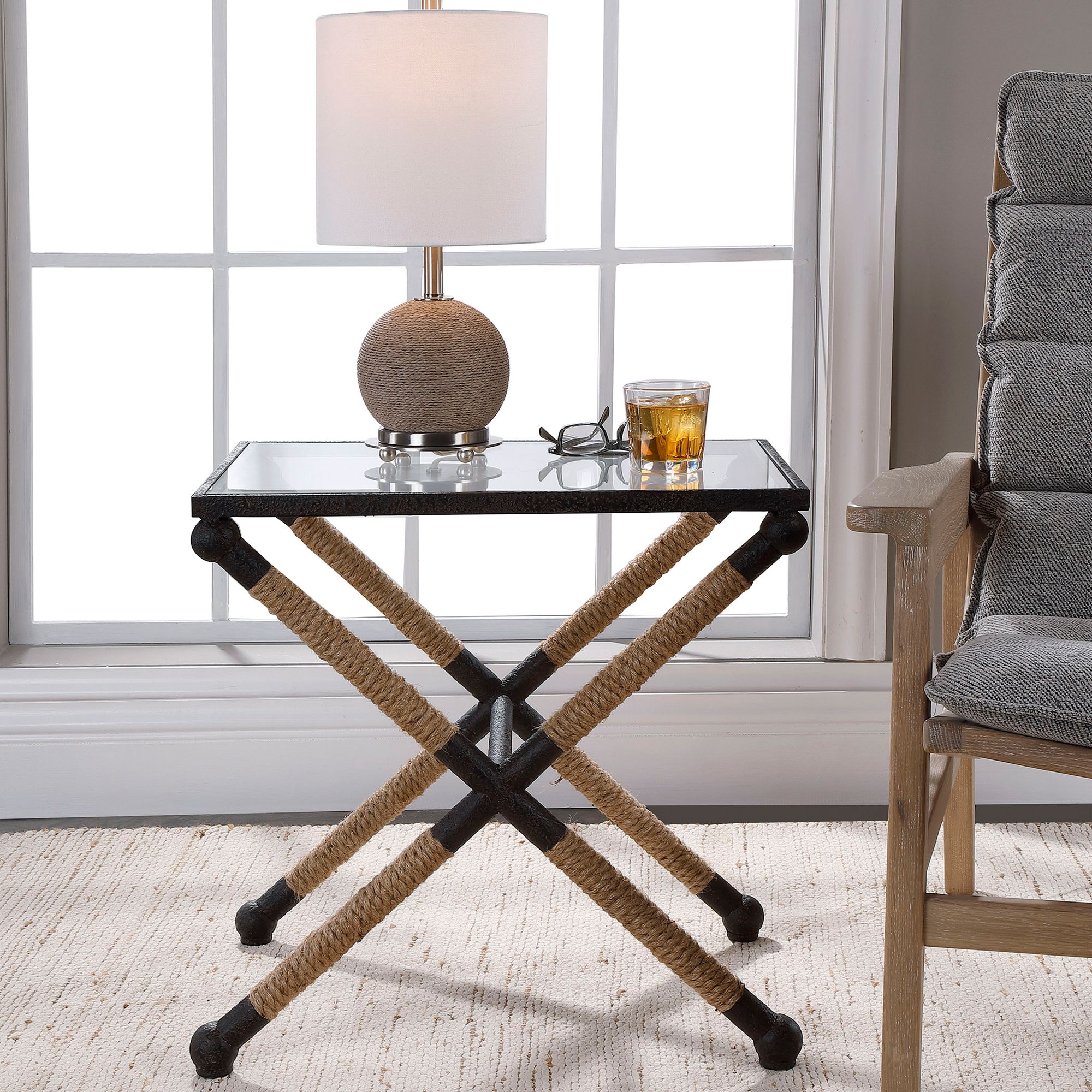 Image 7 Uttermost Braddock 22" Wide Iron with Glass Top Accent Table more views