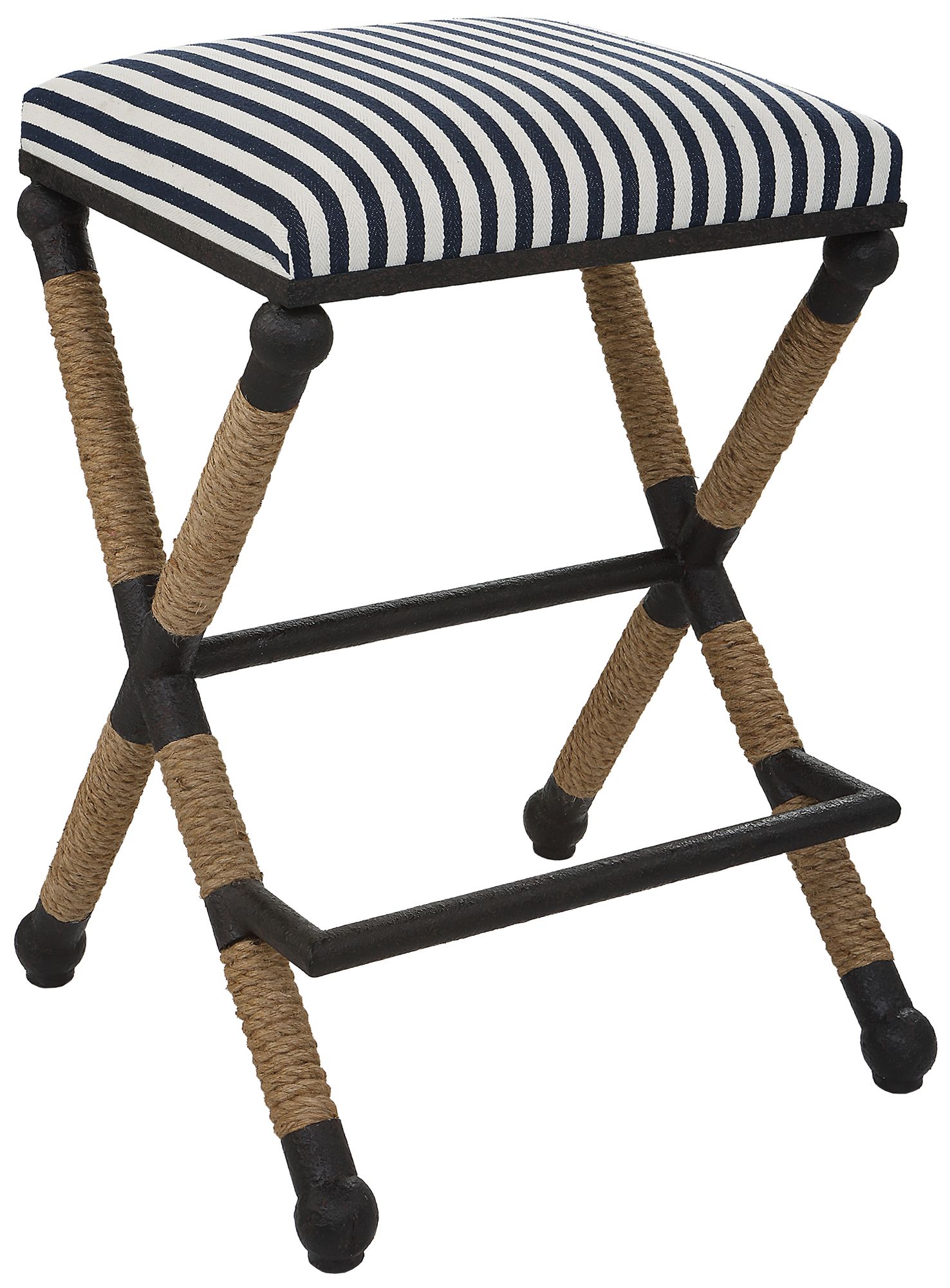 Image 2 Uttermost Braddock 27.63-in H x 18.75-in W Navy and Cream Counter Stool