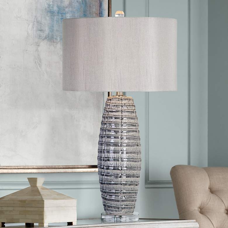 Uttermost Brescia Smoke-Gray Ribbon Ceramic Table Lamp