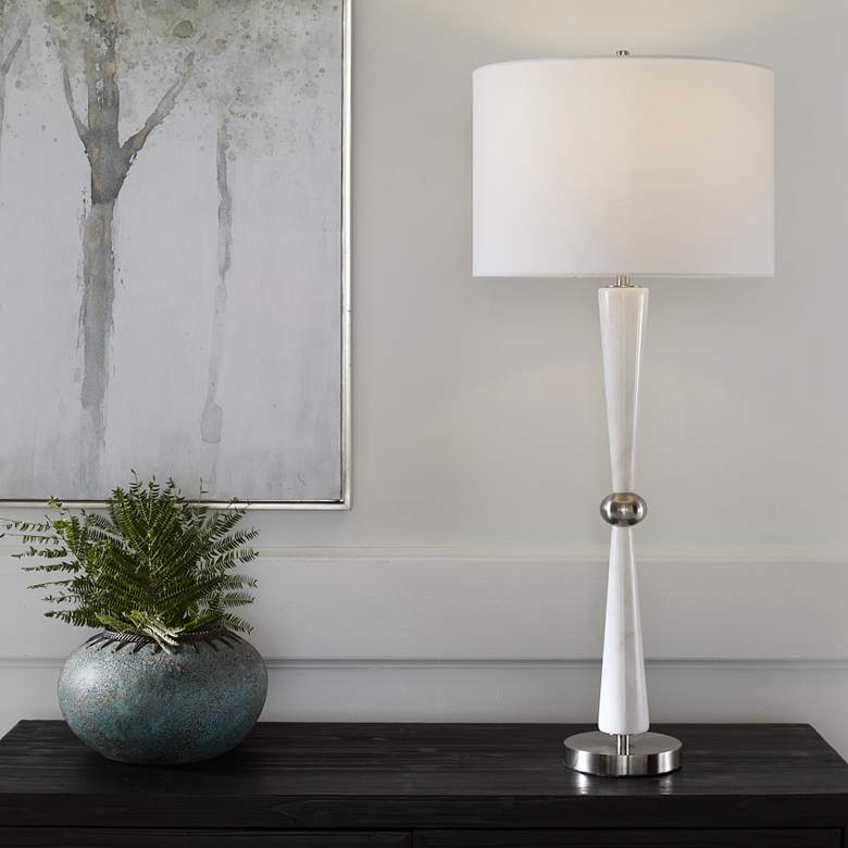 Image 1 Uttermost Bridgett 35 inch White Marble Hourglass Buffet Table Lamp