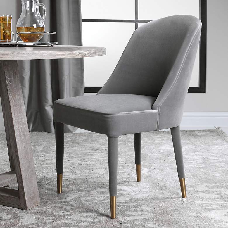 Image 1 Uttermost Brie 21 1/2" Wide Light Gray Velvet Dining Chairs Set of 2