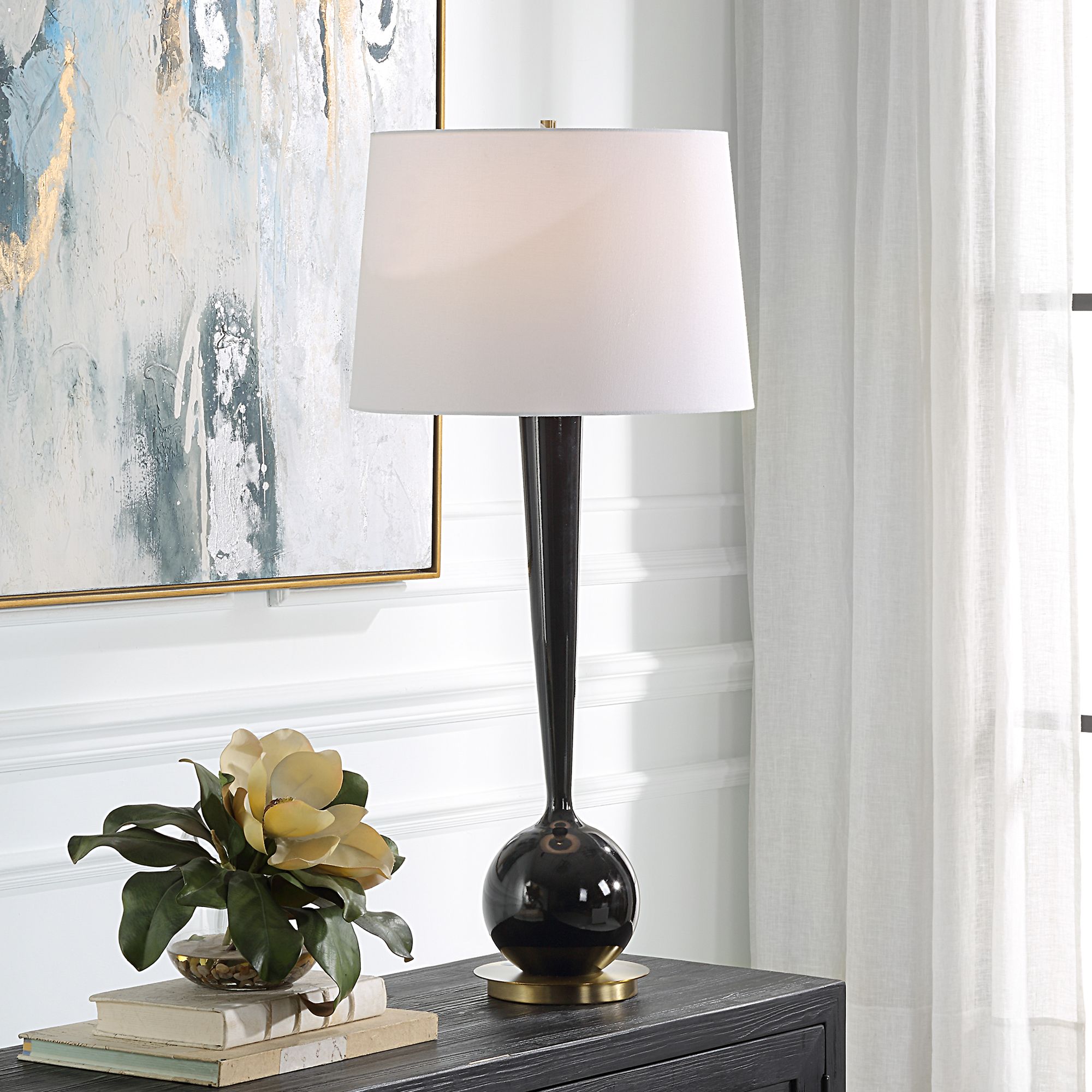 Image 2 Uttermost Brielle Polished Black Ceramic Table Lamp more views