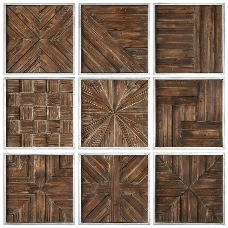 Image 1 Uttermost Bryndle 12 1/2 inch Square 9-Piece Wood Wall Art Set