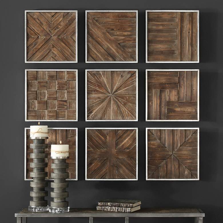 Image 1 Uttermost Bryndle 12 1/2" Square 9-Piece Wood Wall Art Set