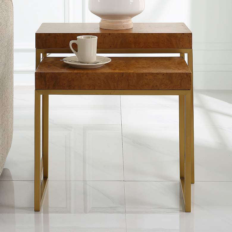 Image 1 Uttermost Burl-esque Brushed Brass Nesting Tables Set of 2