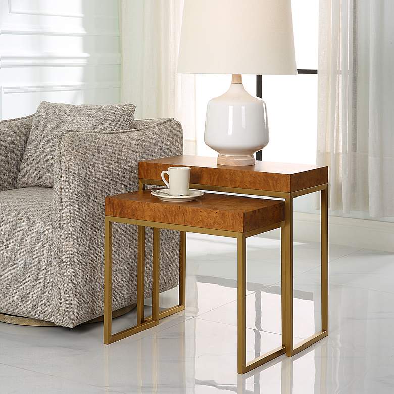 Image 3 Uttermost Burl-esque Brushed Brass Nesting Tables Set of 2 more views