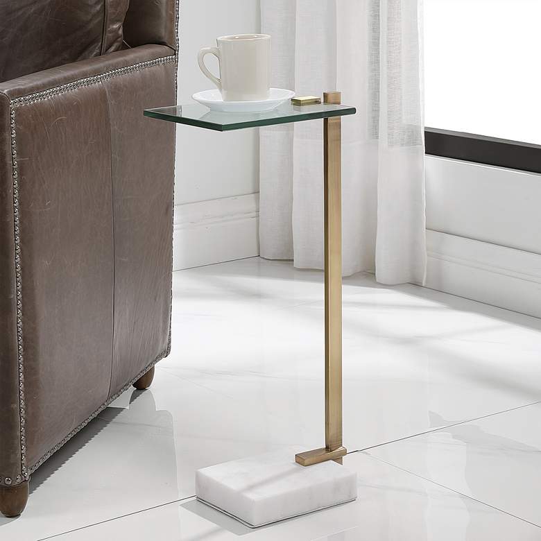 Image 2 Uttermost Butler 8" Wide Brushed Brass and Glass Accent Table