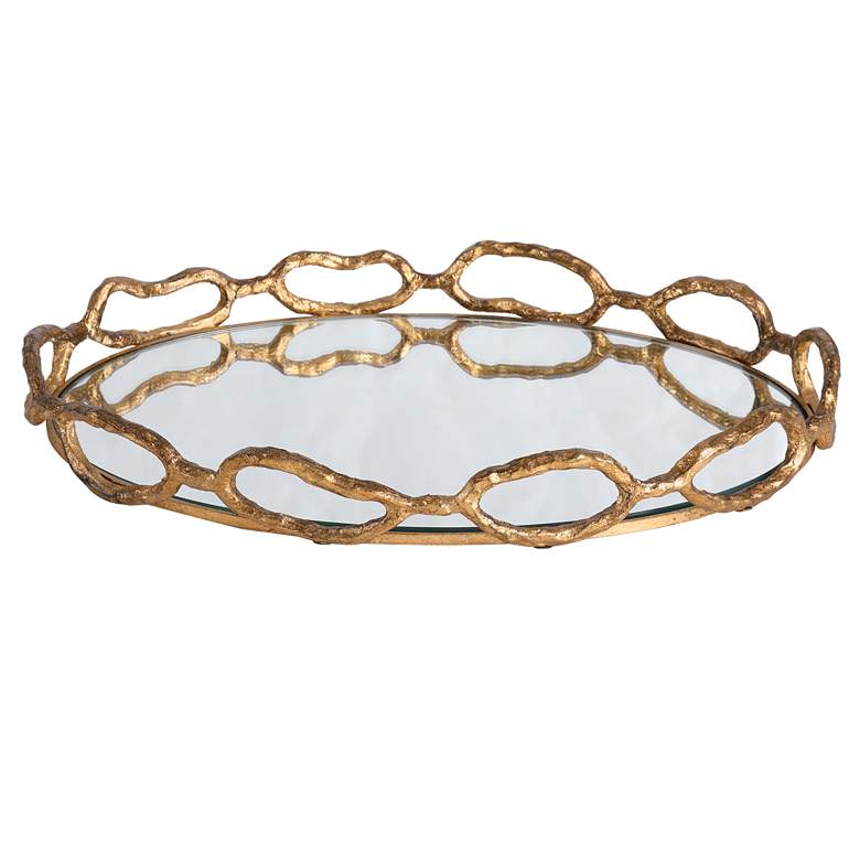 Image 4 Uttermost Cable Chain Gold Leaf Mirrored Decorative Tray more views