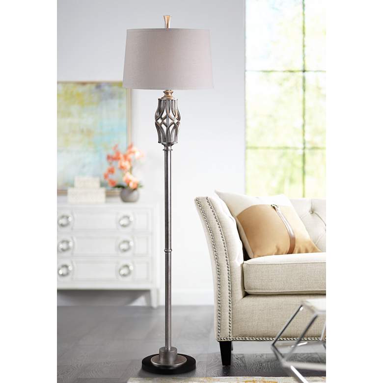 Image 1 Uttermost Cadeyrn Silver Leaf Openwork Font Floor Lamp