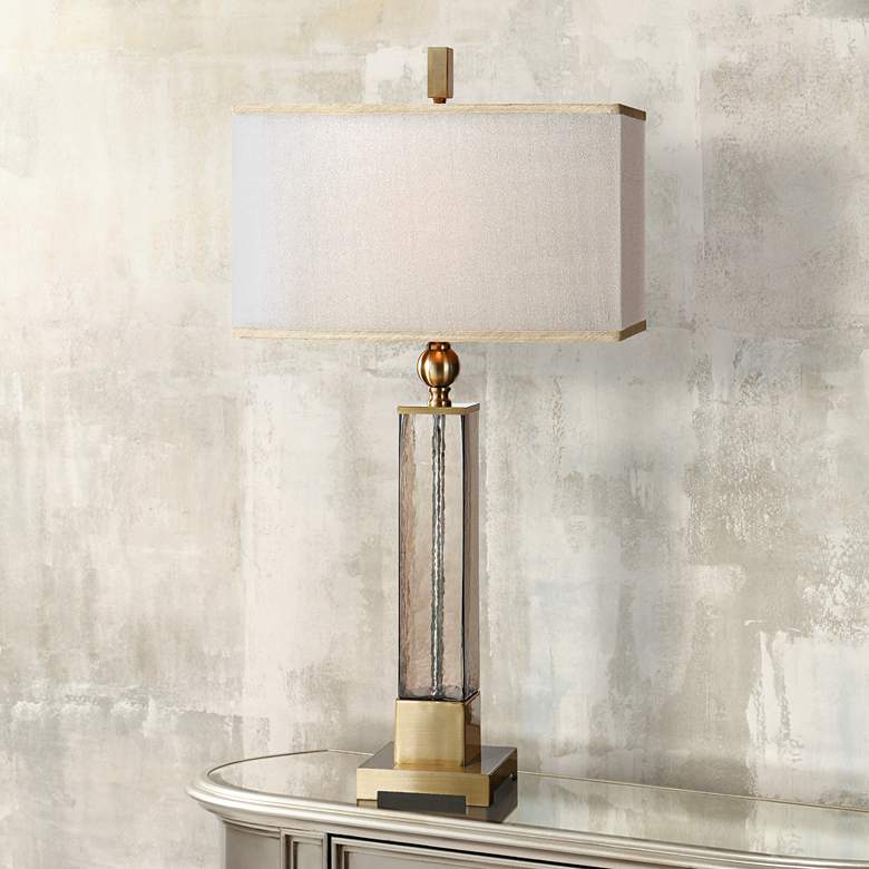 Image 1 Uttermost Caecelia Column 33" High Gold and Amber Glass Table Lamp
