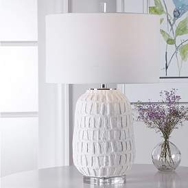 Image1 of Uttermost Caelina Textured Matte White Ceramic Table Lamp