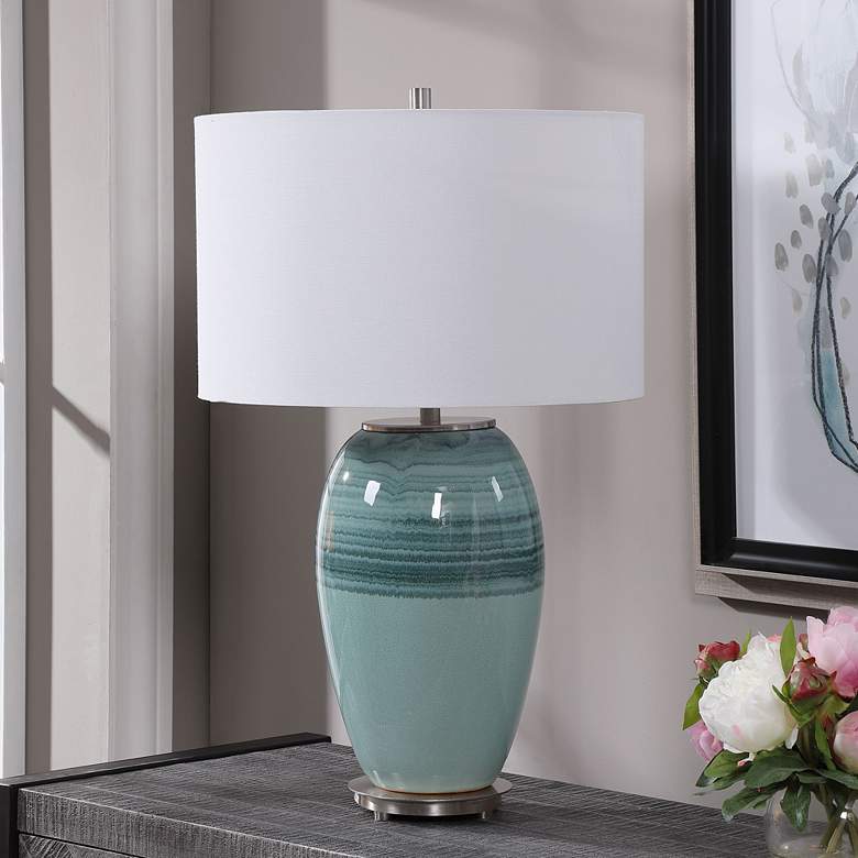 Image 1 Uttermost Caicos Aqua and Teal Crackle Glaze Table Lamp
