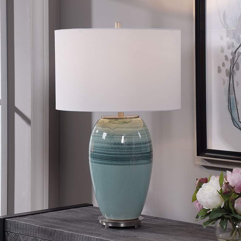 Image 5 Uttermost Caicos Aqua and Teal Crackle Glaze Table Lamp more views