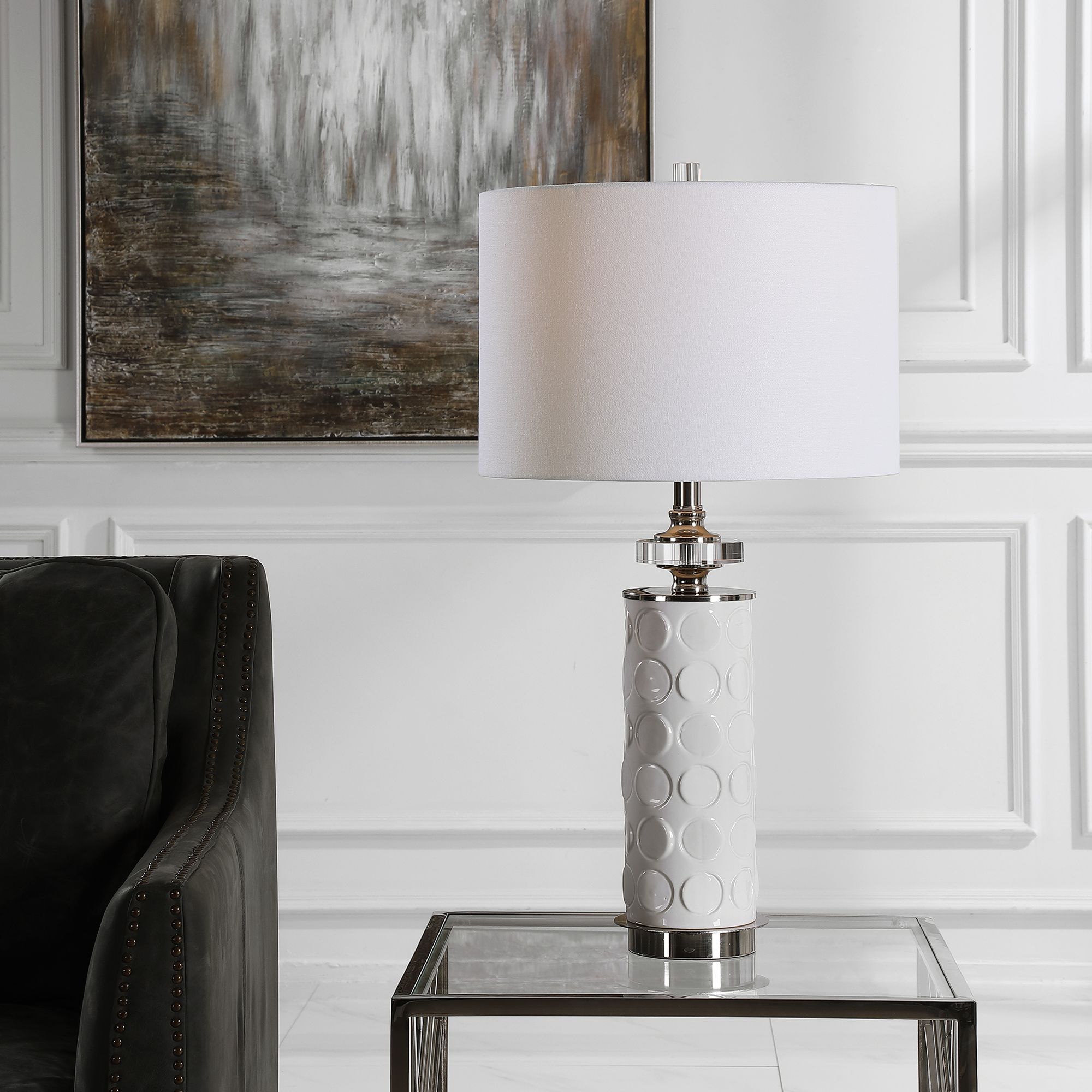 Uttermost Calia White Column Ceramic Table Lamp - #89G06 | Lamps Plus