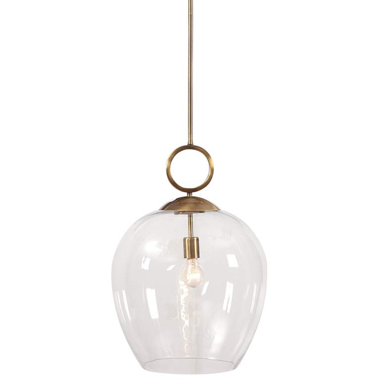 Image 2 Uttermost Calix 15 3/4 inch Wide Aged Brass Clear Glass Pendant