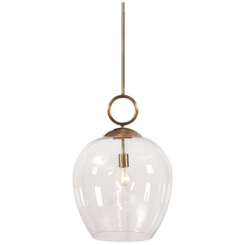 Image 2 Uttermost Calix 15 3/4 inch Wide Aged Brass Clear Glass Pendant