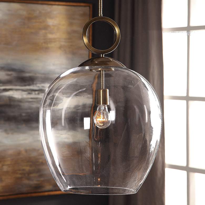 Image 1 Uttermost Calix 15 3/4 inch Wide Aged Brass Clear Glass Pendant