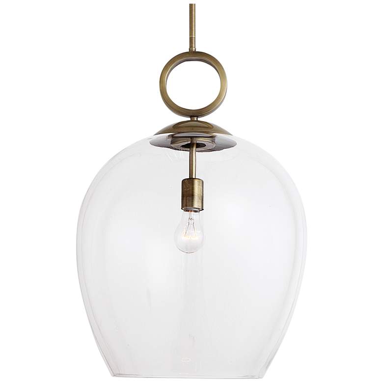 Image 4 Uttermost Calix 15 3/4 inch Wide Aged Brass Clear Glass Pendant more views