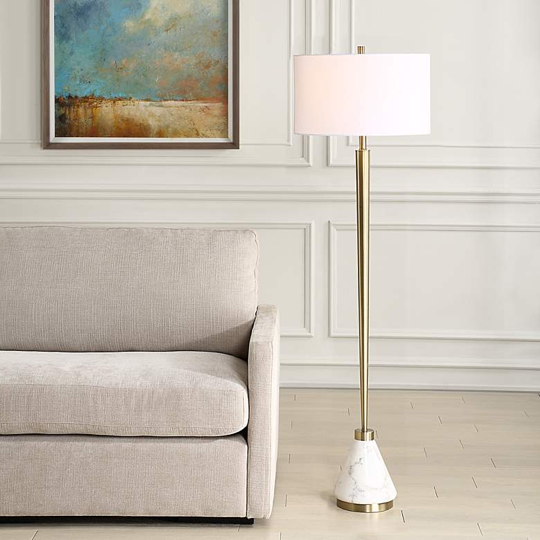 Image 1 Uttermost Calliope 64" High Plated Brass with White Marble Floor Lamp