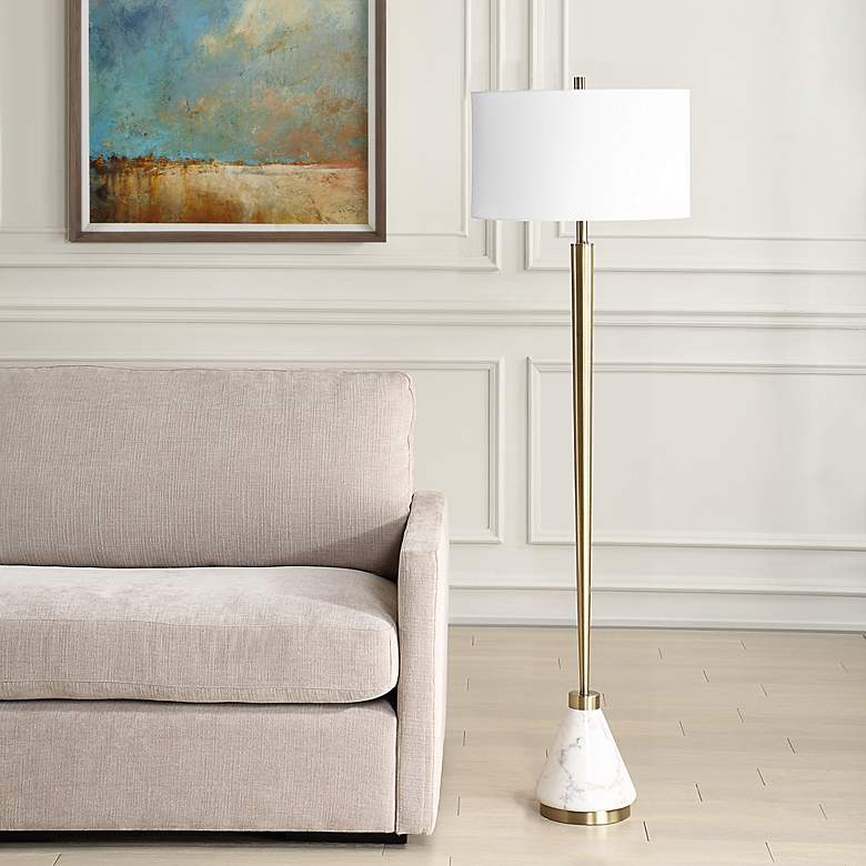 Image 3 Uttermost Calliope 64" High Plated Brass with White Marble Floor Lamp more views
