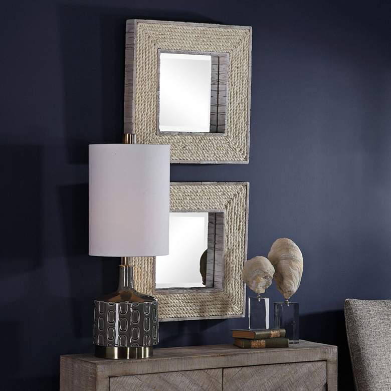 Image 1 Uttermost Cambay White Wash 20" Square Wall Mirrors Set of 2