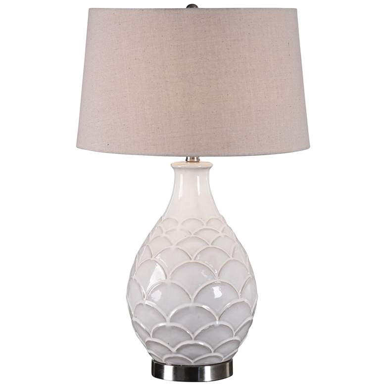 Image 2 Uttermost Camellia 27 inch Distressed Gloss White Ceramic Table Lamp