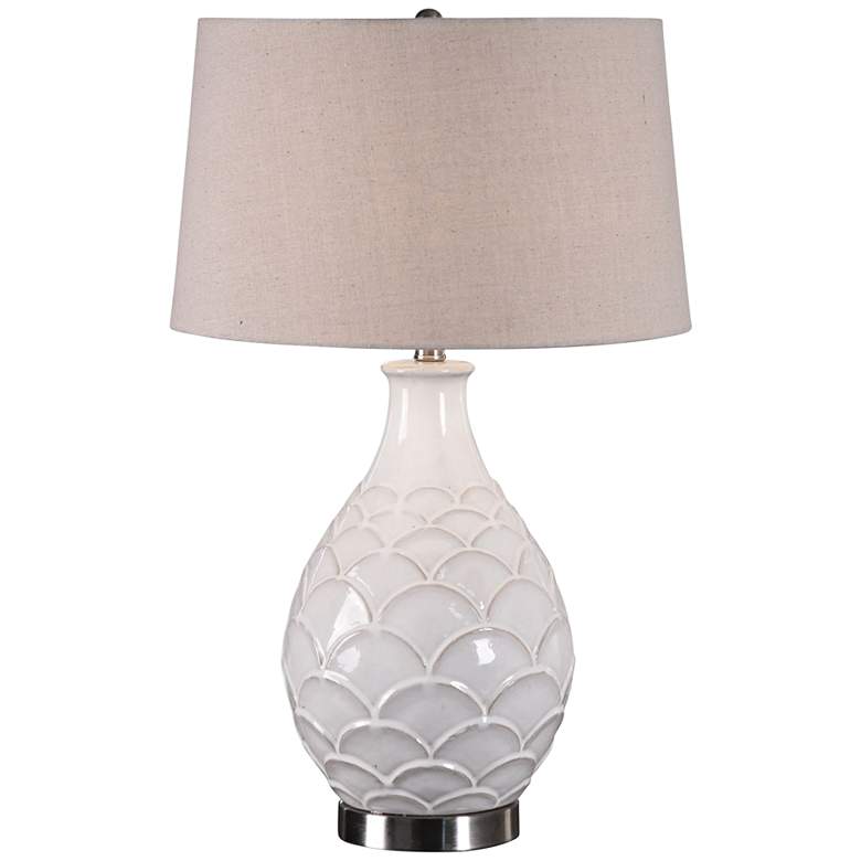 Image 2 Uttermost Camellia 27" Distressed Gloss White Ceramic Table Lamp