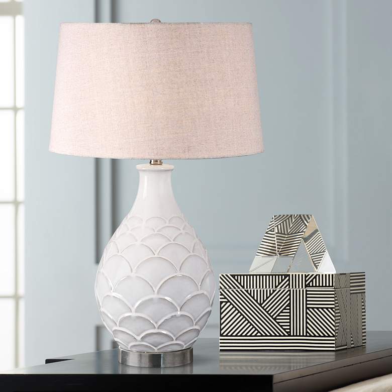 Image 1 Uttermost Camellia 27" Distressed Gloss White Ceramic Table Lamp