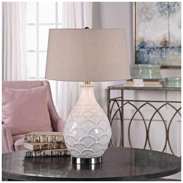 Image 3 Uttermost Camellia 27 inch Distressed Gloss White Ceramic Table Lamp more views