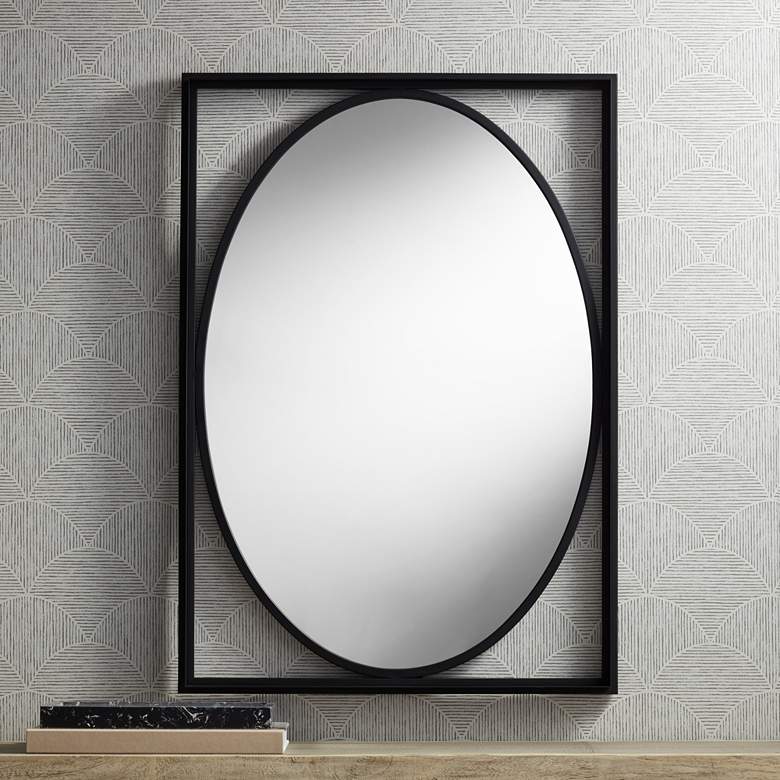 Image 1 Uttermost Cameo Satin Black 23 3/4" x 33 3/4" Oval Wall Mirror