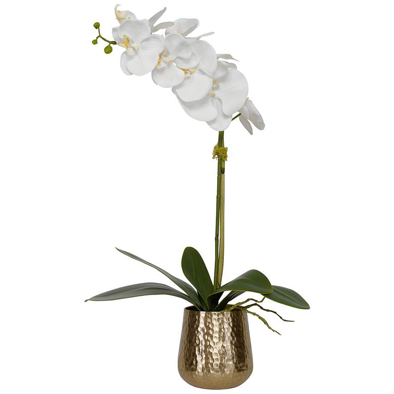 Uttermost Cami White Orchid 24 inchH Faux Flower in Brass Pot