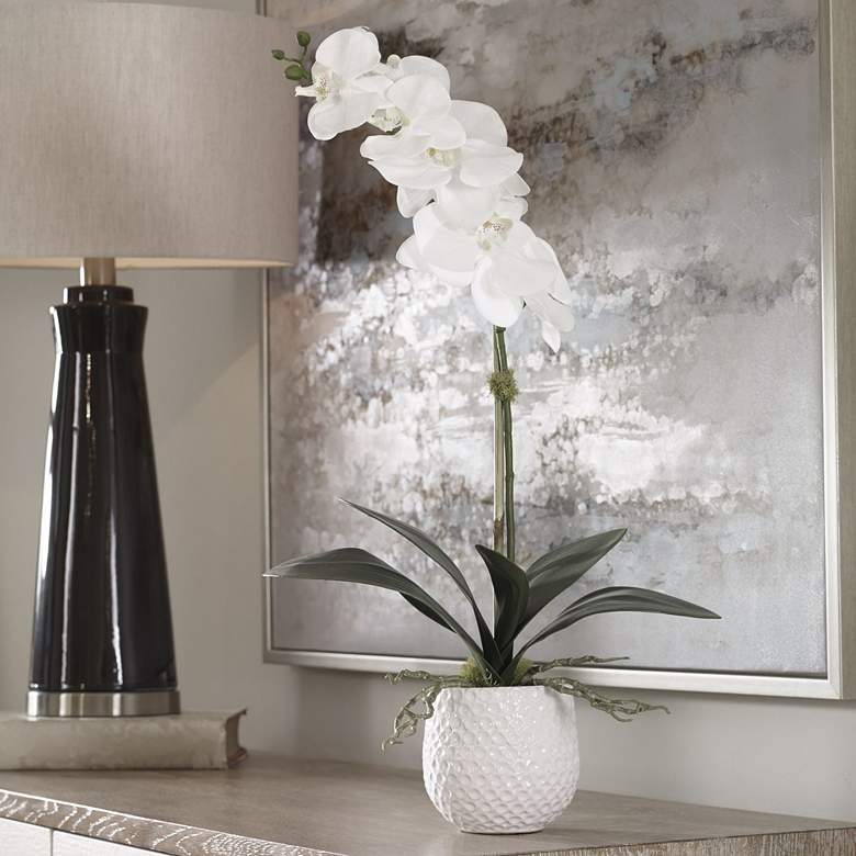 Image 1 Uttermost Cami White Orchid 24"H Faux Flowers in Ceramic Pot