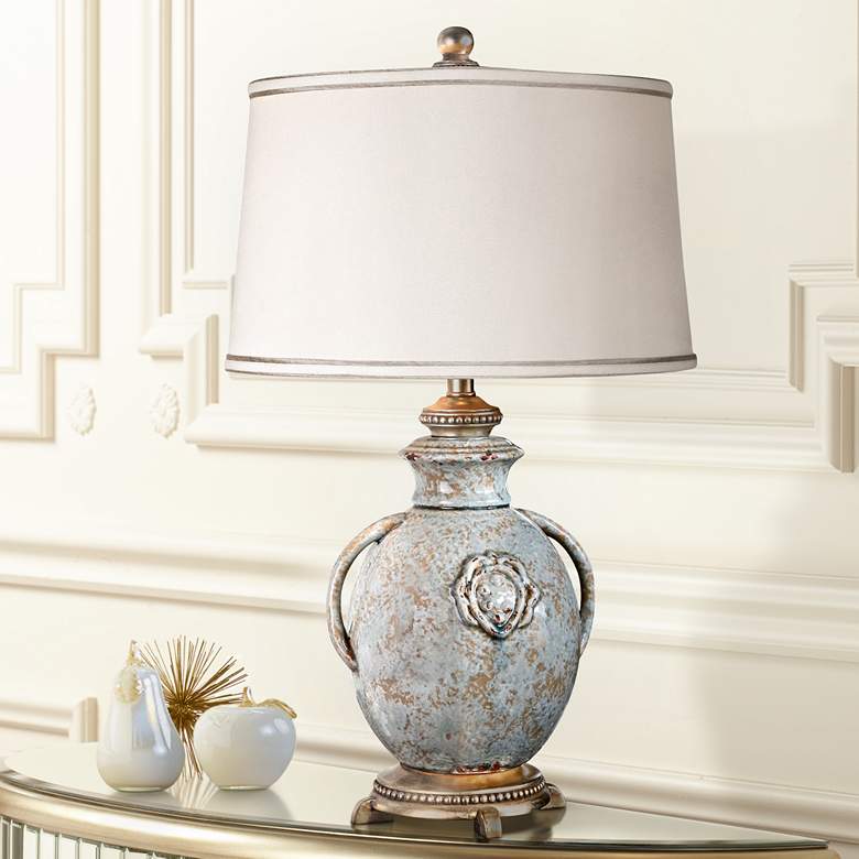 Image 1 Uttermost Cancello Distressed Blue Glaze Traditional Ceramic Table Lamp