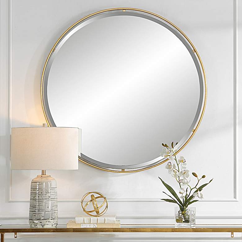 Image 1 Uttermost Canillo Gold Leaf 42" Round Oversized Wall Mirror