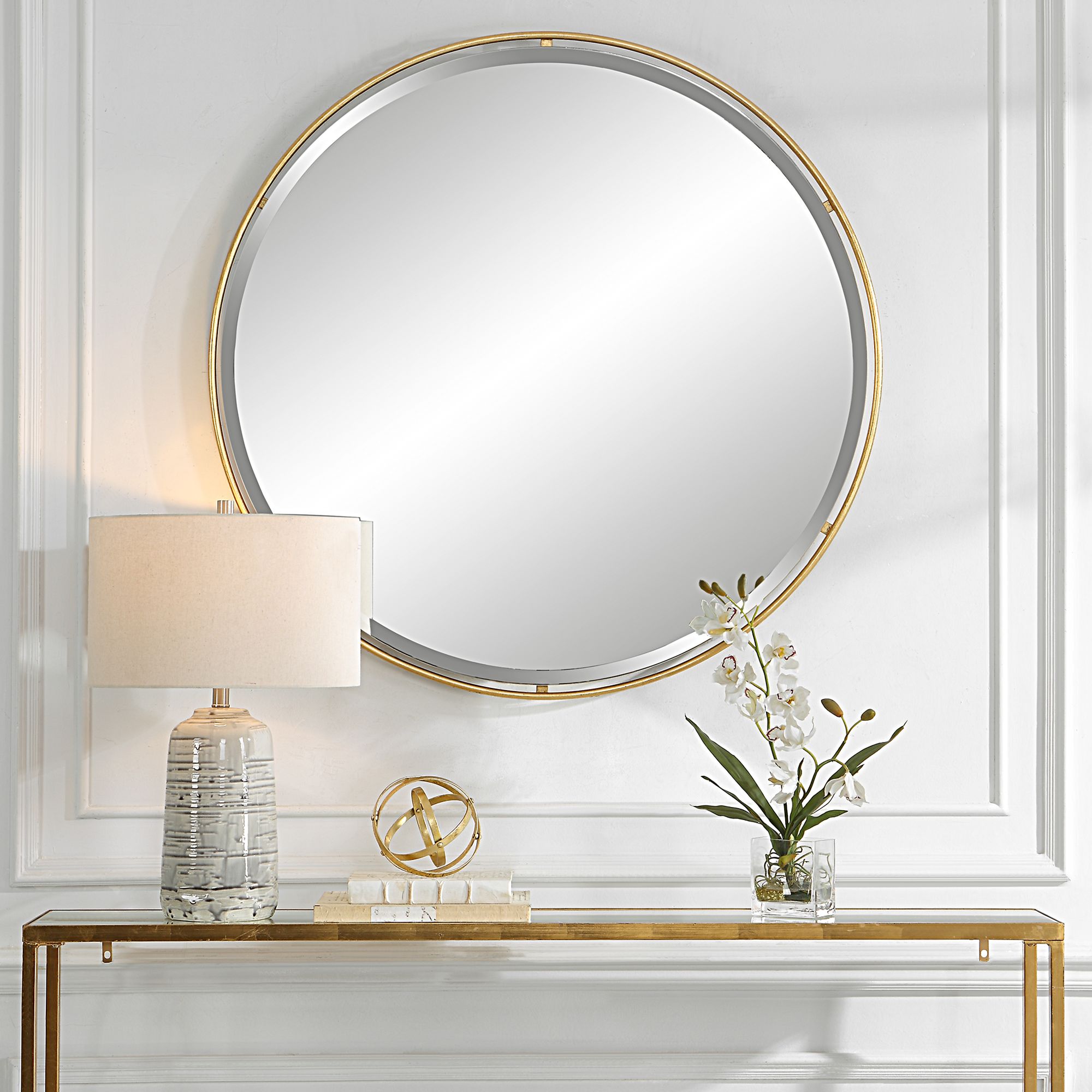 Image 7 Uttermost Canillo Gold Leaf 42" Round Oversized Wall Mirror more views