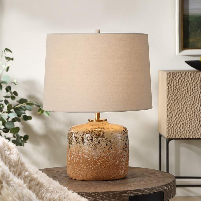 Image 1 Uttermost Canyon 17 3/4" Chocolate and Tan Mottled Ceramic Table Lamp