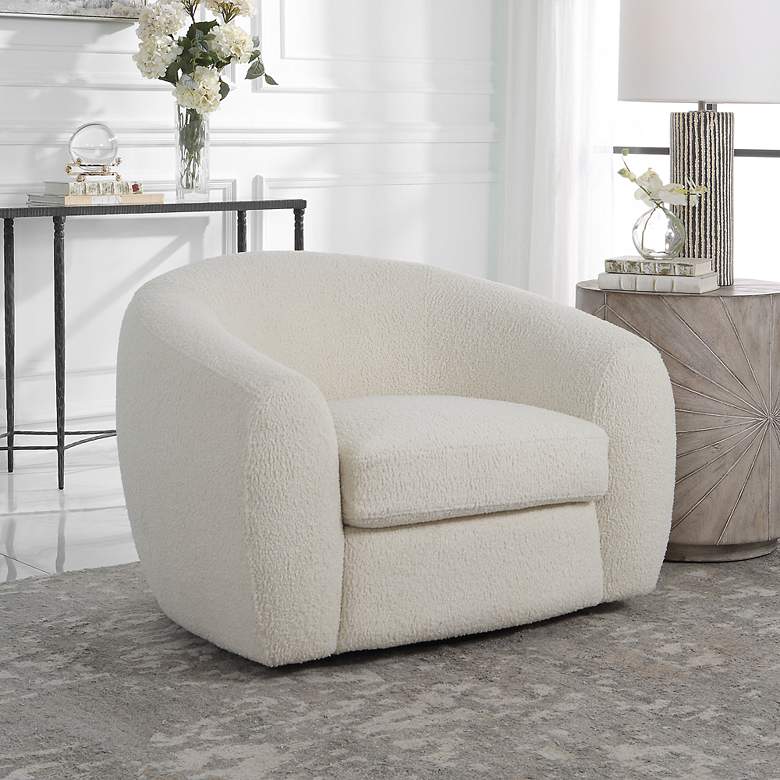 Image 1 Uttermost Capra 43" Wide Off White Shearling Swivel Chair