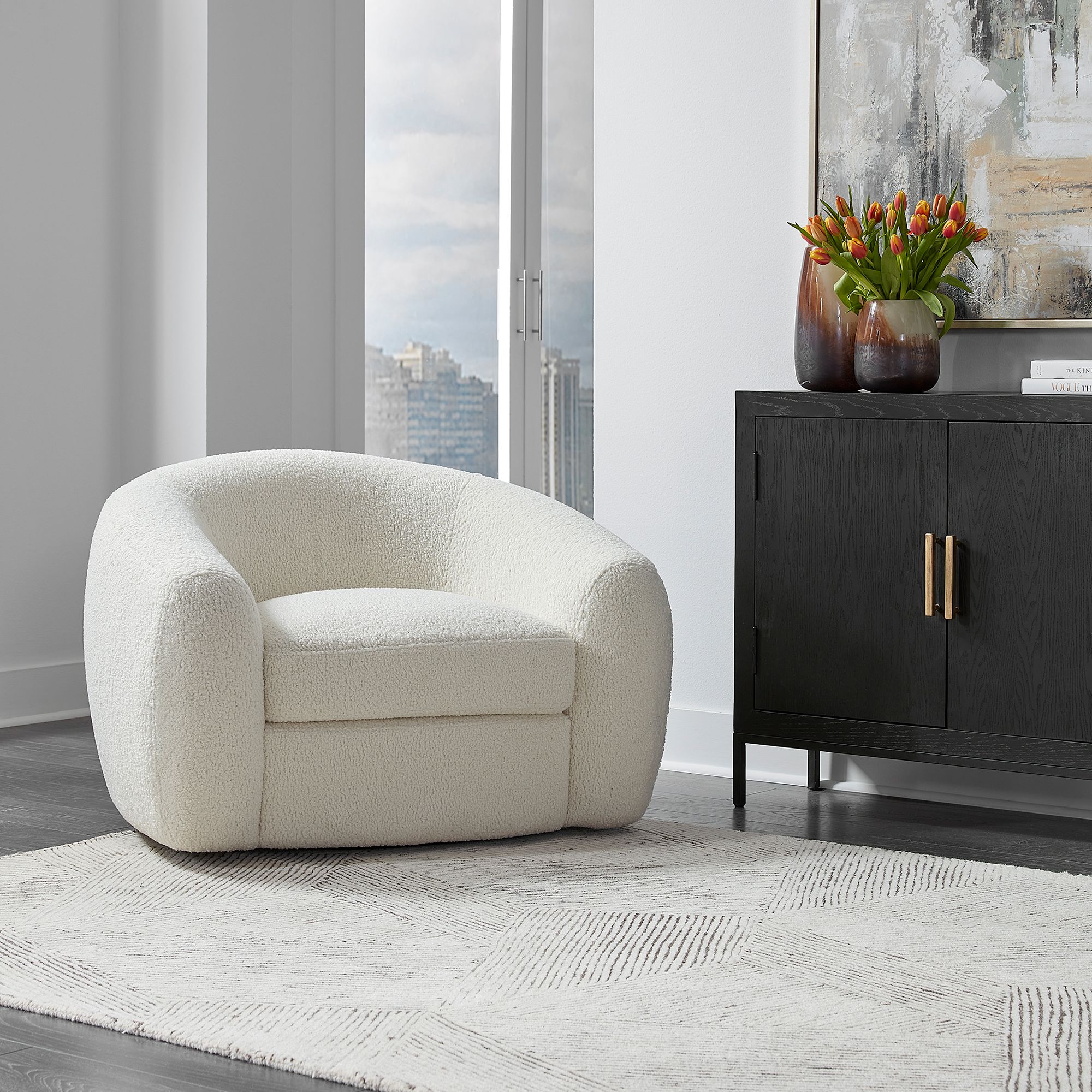 Uttermost Capra 43" Wide Off White Shearling Swivel Chair