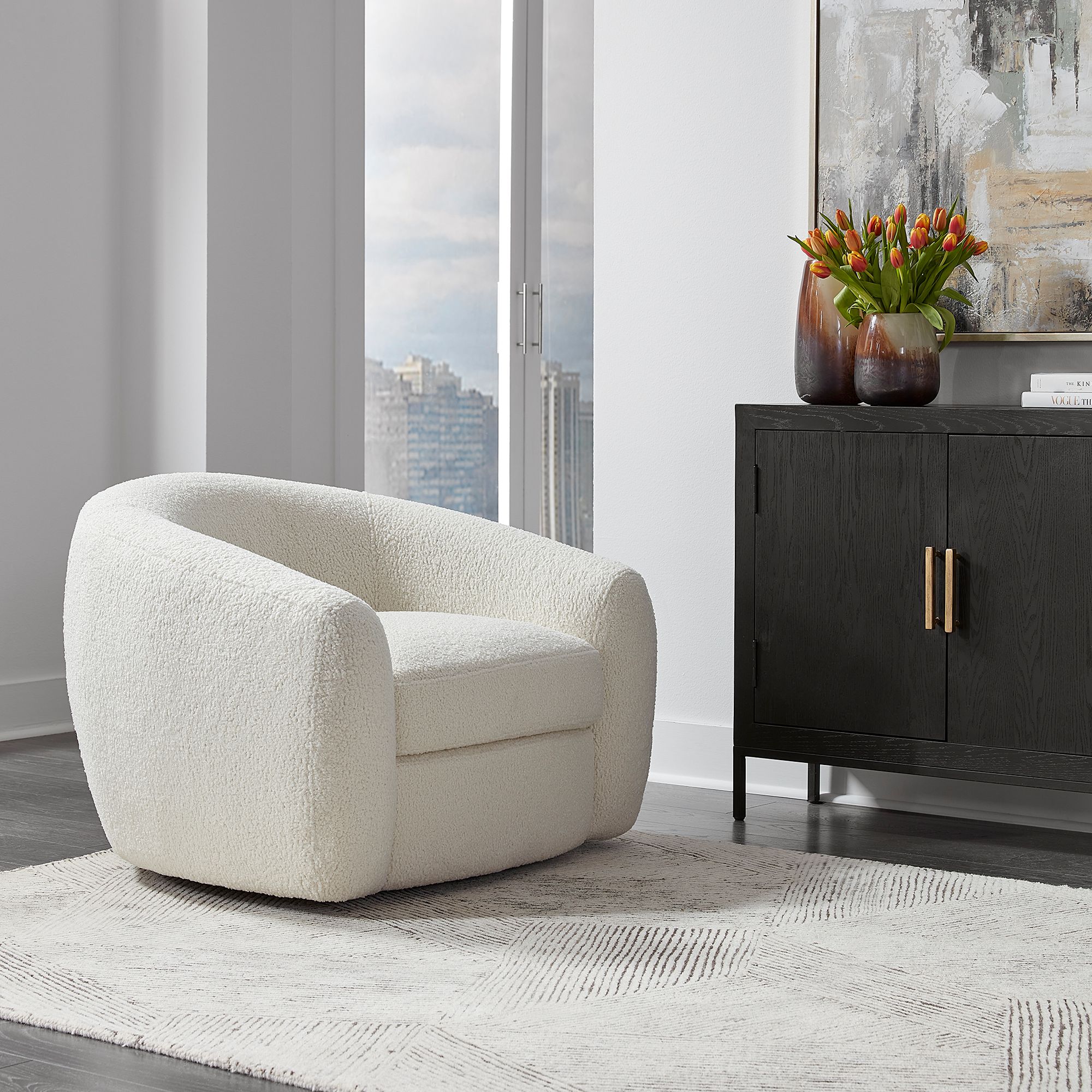 Uttermost Capra 43" Wide Off White Shearling Swivel Chair