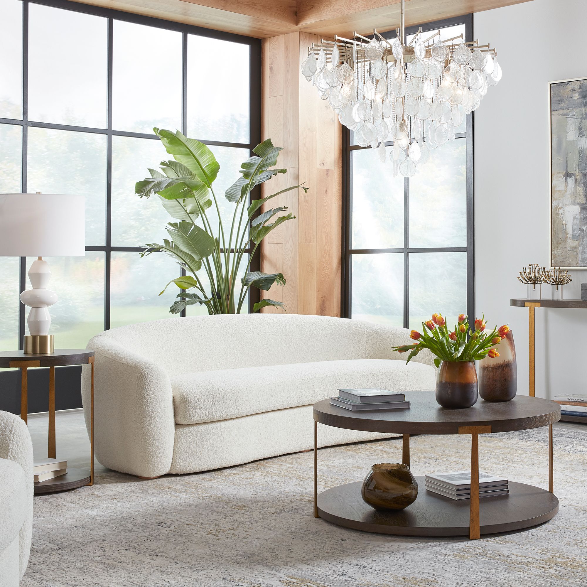 Uttermost Capra 90" Wide Off White Shearling Sofa